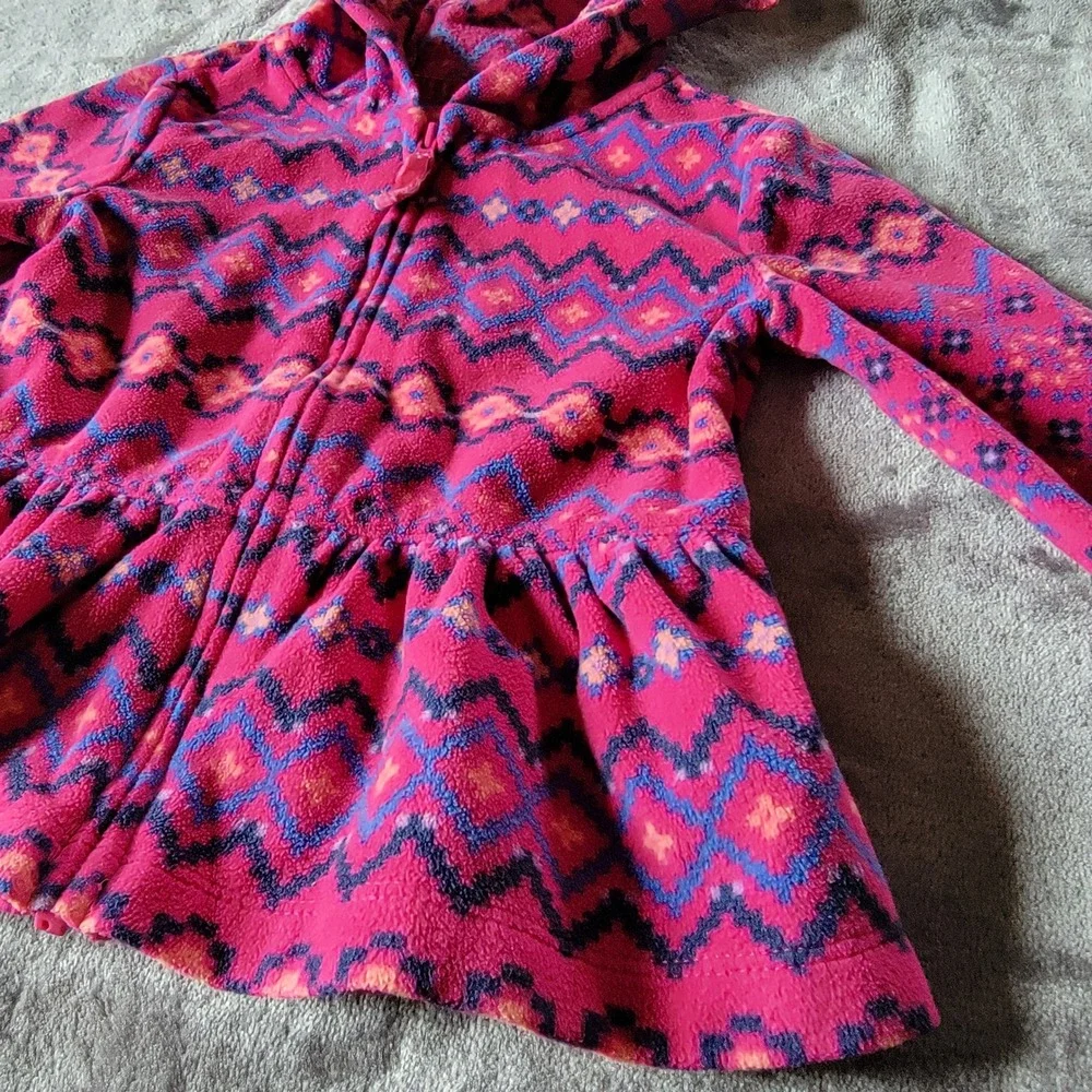 Carter's Fleece Hoodie Kids 18M Pink Excellent Peplum Fair Isle Zip Jacket 735